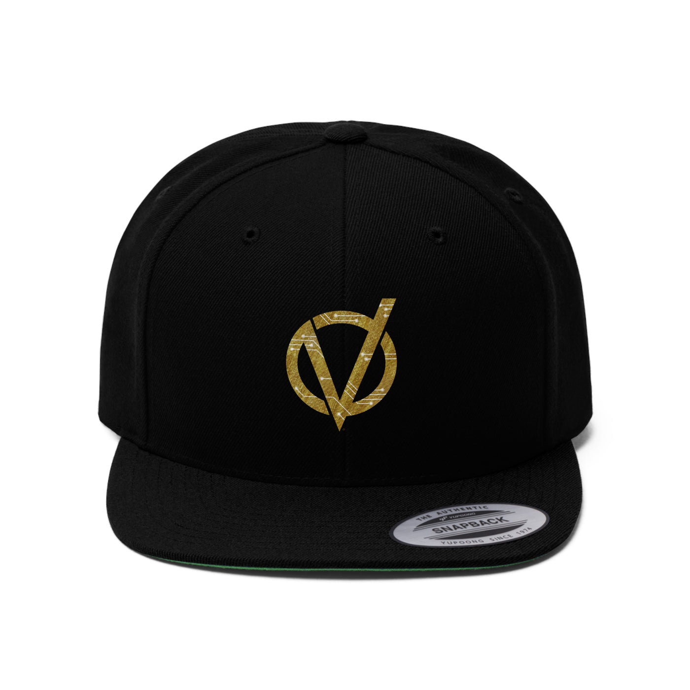 Embroidered Circuit V Logo Unisex Flat Bill Snapback Hat with Old School Green Underbill