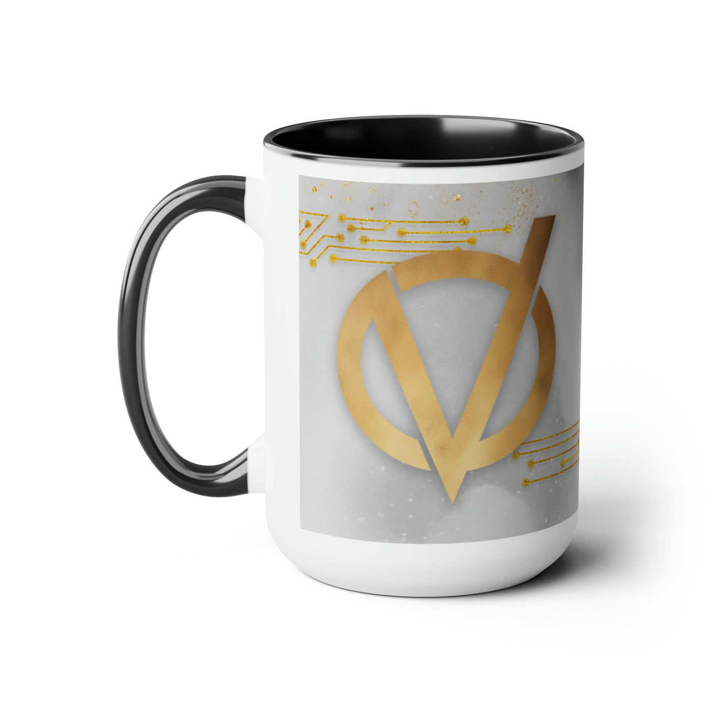 V Gold Logo Two-Tone Coffee Mug, 15oz