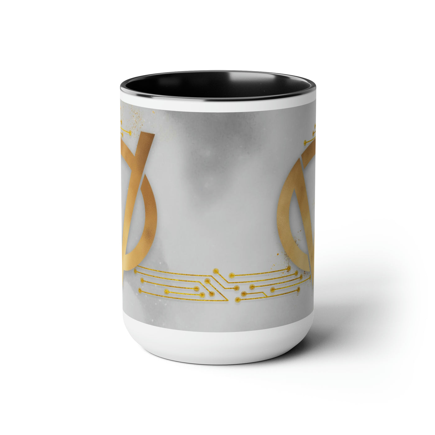 V Gold Logo Two-Tone Coffee Mug, 15oz