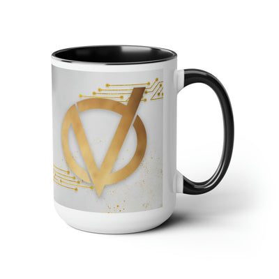 V Gold Logo Two-Tone Coffee Mug, 15oz