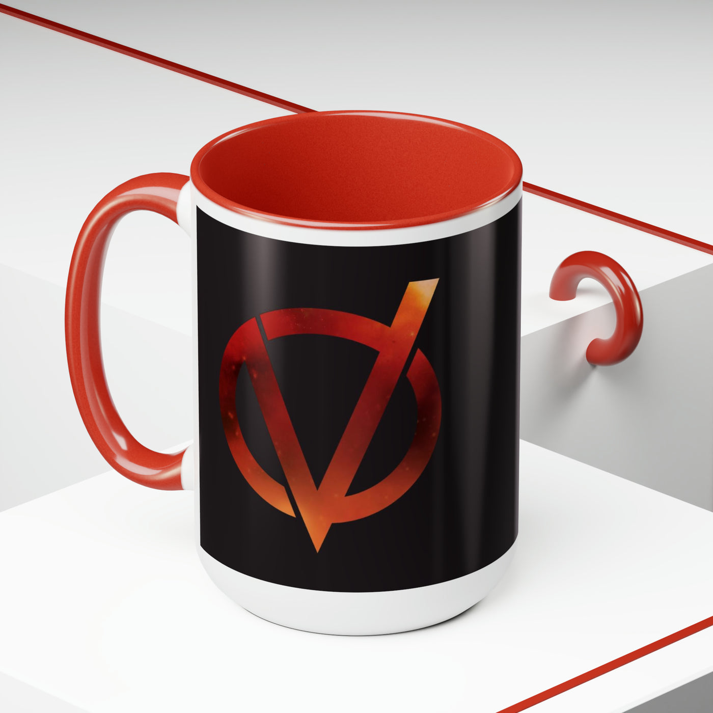 V Fire Logo Two-Tone Coffee Mug, 15oz