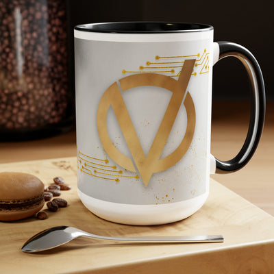 V Gold Logo Two-Tone Coffee Mug, 15oz